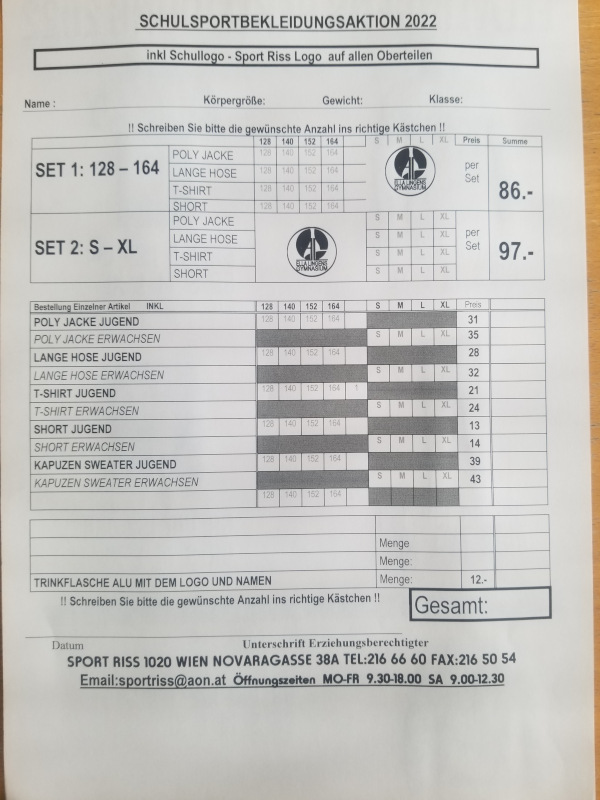 SCHULSPORTBEKLEIDUNGSAKTION 2022
